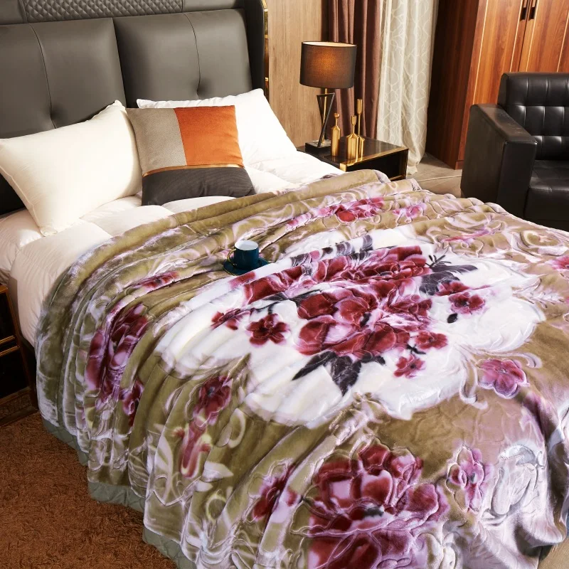 Super Soft Cloud Plush Embossed Raschel Blanket Double Layer Thick Winter Printed Bed Blanket