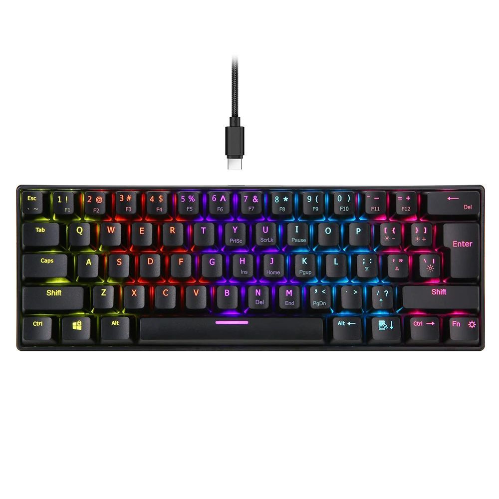 61 клавиша портативная зеленая мини Механическая игровая клавиатура RGB