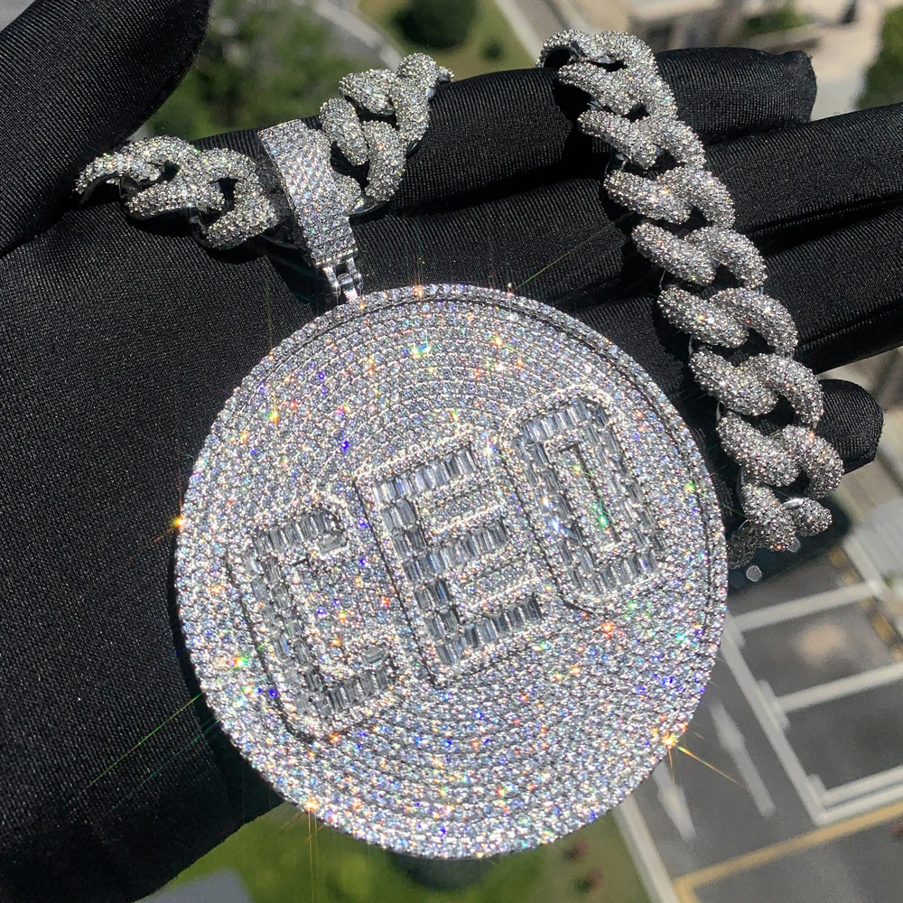 Luxury Big Round Shaped Micro Pave CZ Iced Out Bling Letter CEO Hip Hop Pendant For Men
