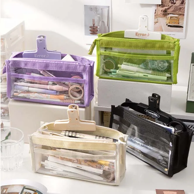 New Large Capacity Colorful Transparent PVC Pencil Bag for Girls Elementary School Simple Pencil Pouch Stationery Bag