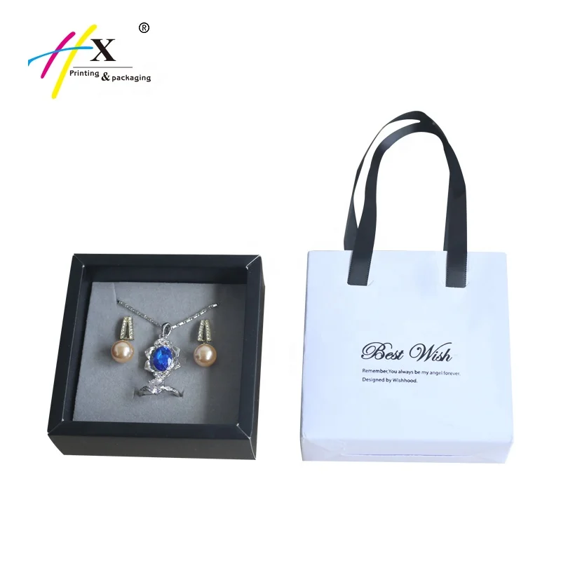 Drawer Design Paper Box Ribbon Carrying Handle Custom Logo High End Gift Packaging Necklace Ring Earring Jewelry Packaging Box
