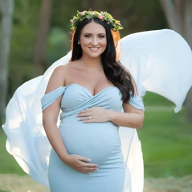 MASANON Wholesale Sexy Off Shoulder Maternity Photo Shoot Dress Pregnant Women Maxi Dresses Maternity Photoshoot Dress