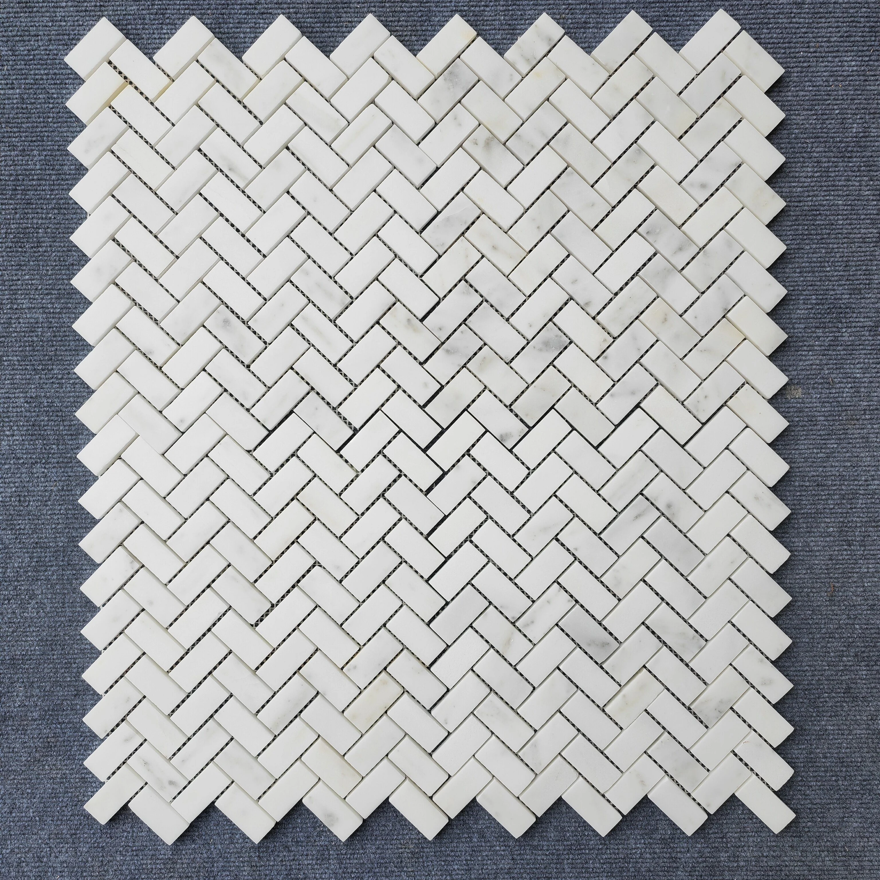 Custom Kitchen Backsplash Wall Stone Veneer Carrara Herringbone Polished White Marble Mosaic Tiles For Bathroom Floor Shower