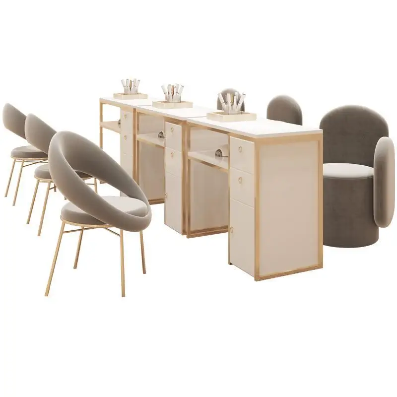 Nice Nails Bar Station Salon Furniture Wood Nail Tables Nail Desk Manicure Table with Chair