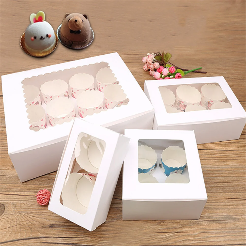 Christmas Cupcake Box 1 2 3 holders inserts Packaging with Plastic Window Cupcakes Wholesale Individual Custom Mini Cake Boxes