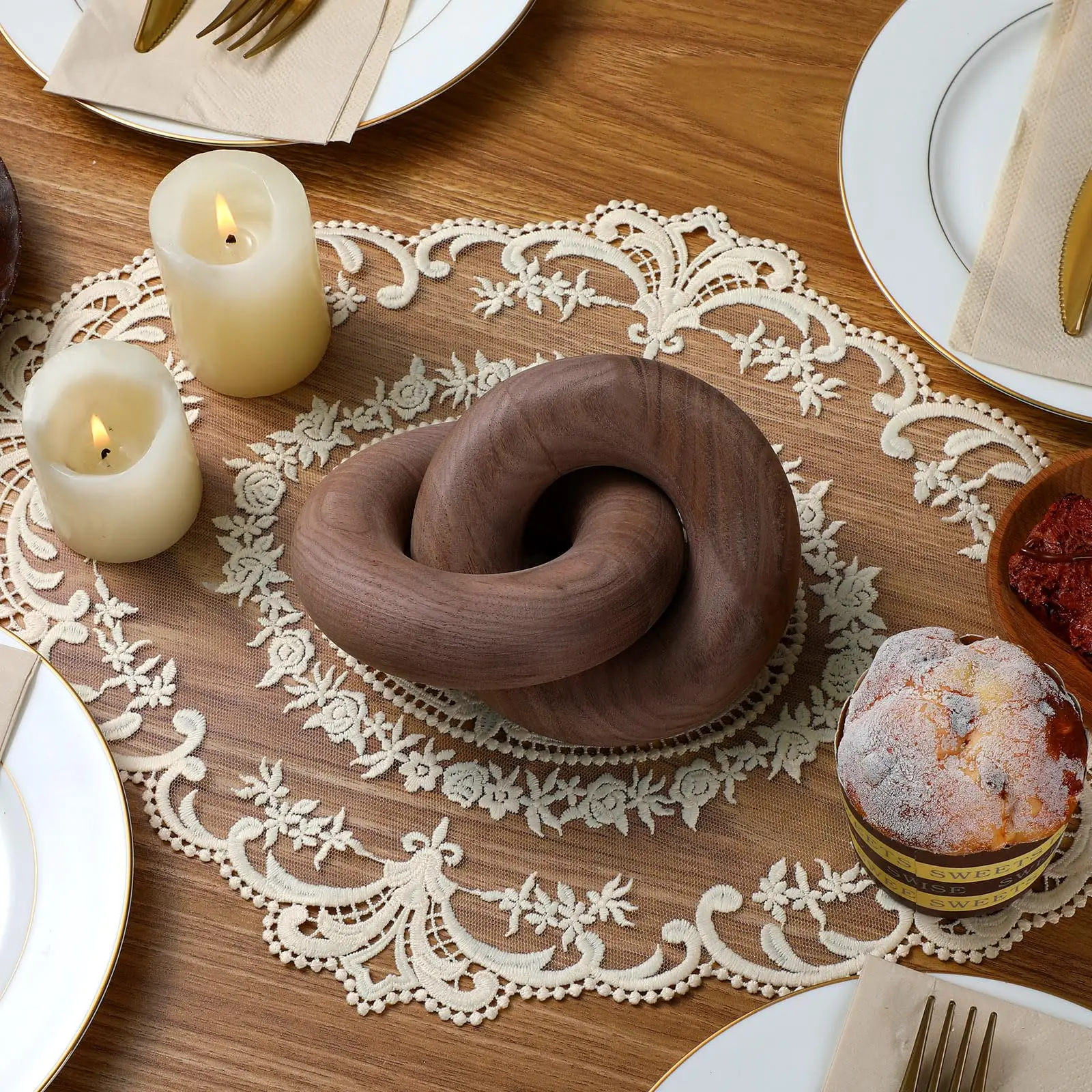 Wood Chain Link Decor- 2 Link Wood Chain Coffee Table Walnut Knot Decor Decorative