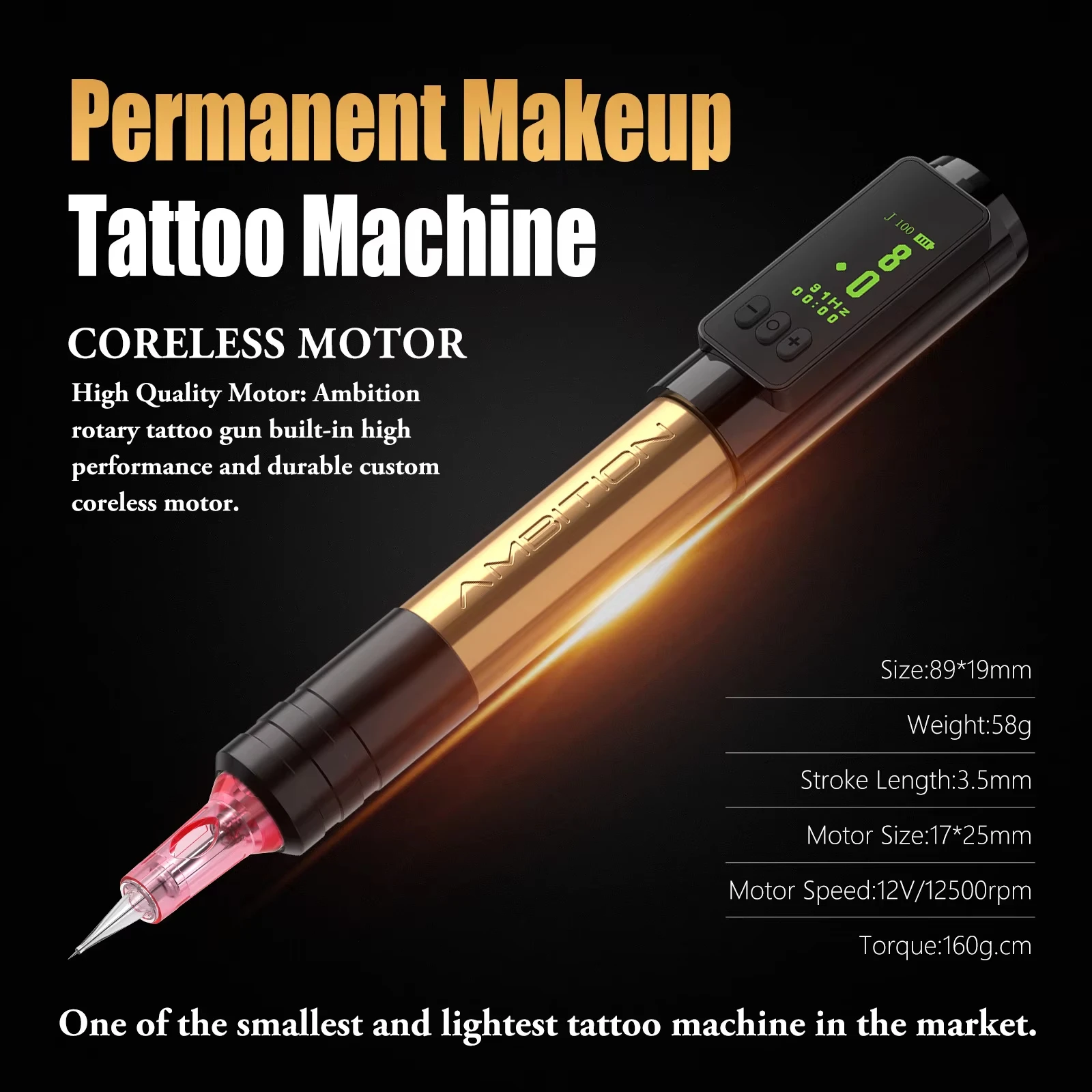 Ambition Tiny RCA Rotary Tattoo Machine Permanent Makeup Machine Kit Coreless Motor Wireless Tattoo Pen for Eyebrow Eyeliner Lip