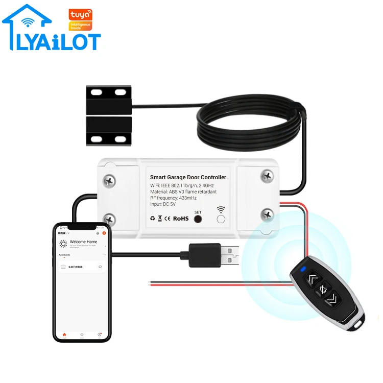Electric Garage Garden Door Openers Switch Tuya WiFi Smart Garage Door Controller Opener with 433MHZ remote control