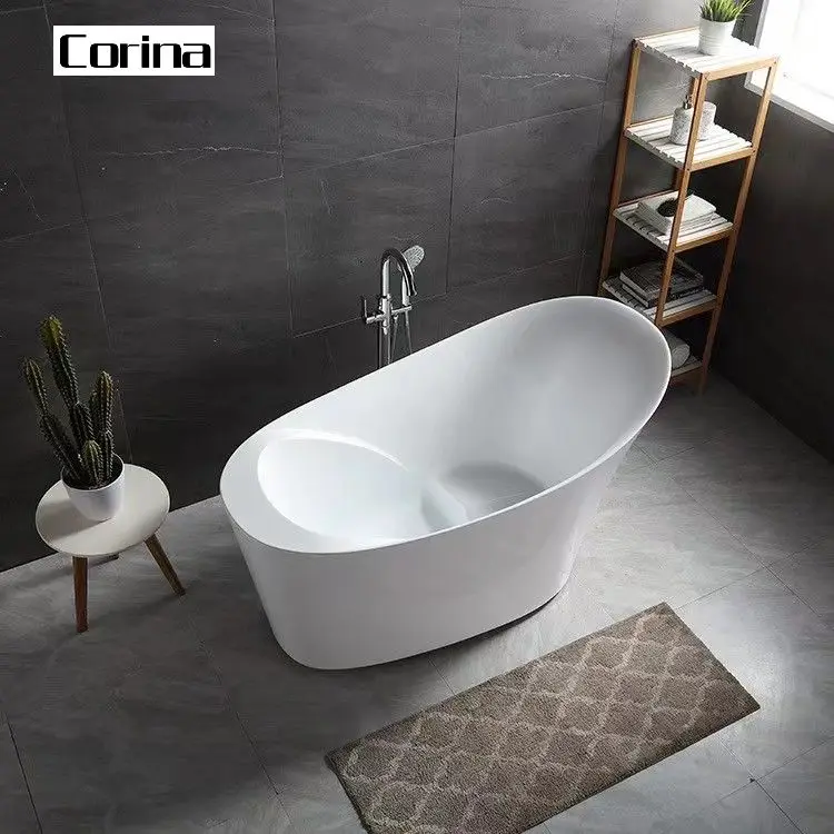 Oval stone white bath tub with high back and seat artificial stone solid surface mini bathtub