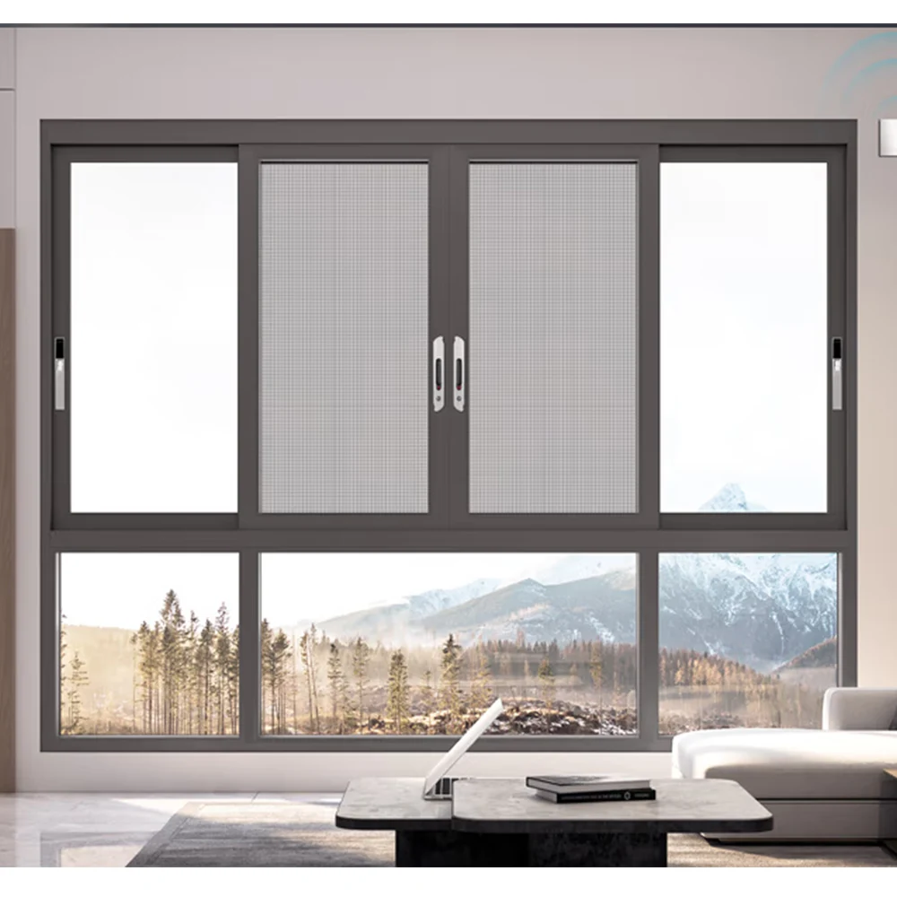 Double Glazed Aluminum Frame Sliding Windows 3 Tracks Sliding Window