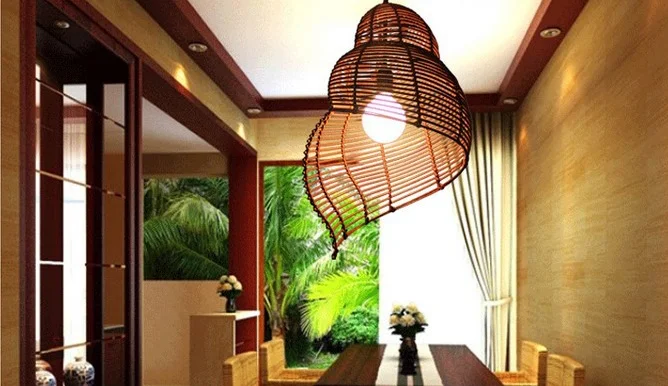 
Bamboo Retro Pendant Light handmade Wicker Rattan Lamp Modern Natural Conch Design Weave Lamp 