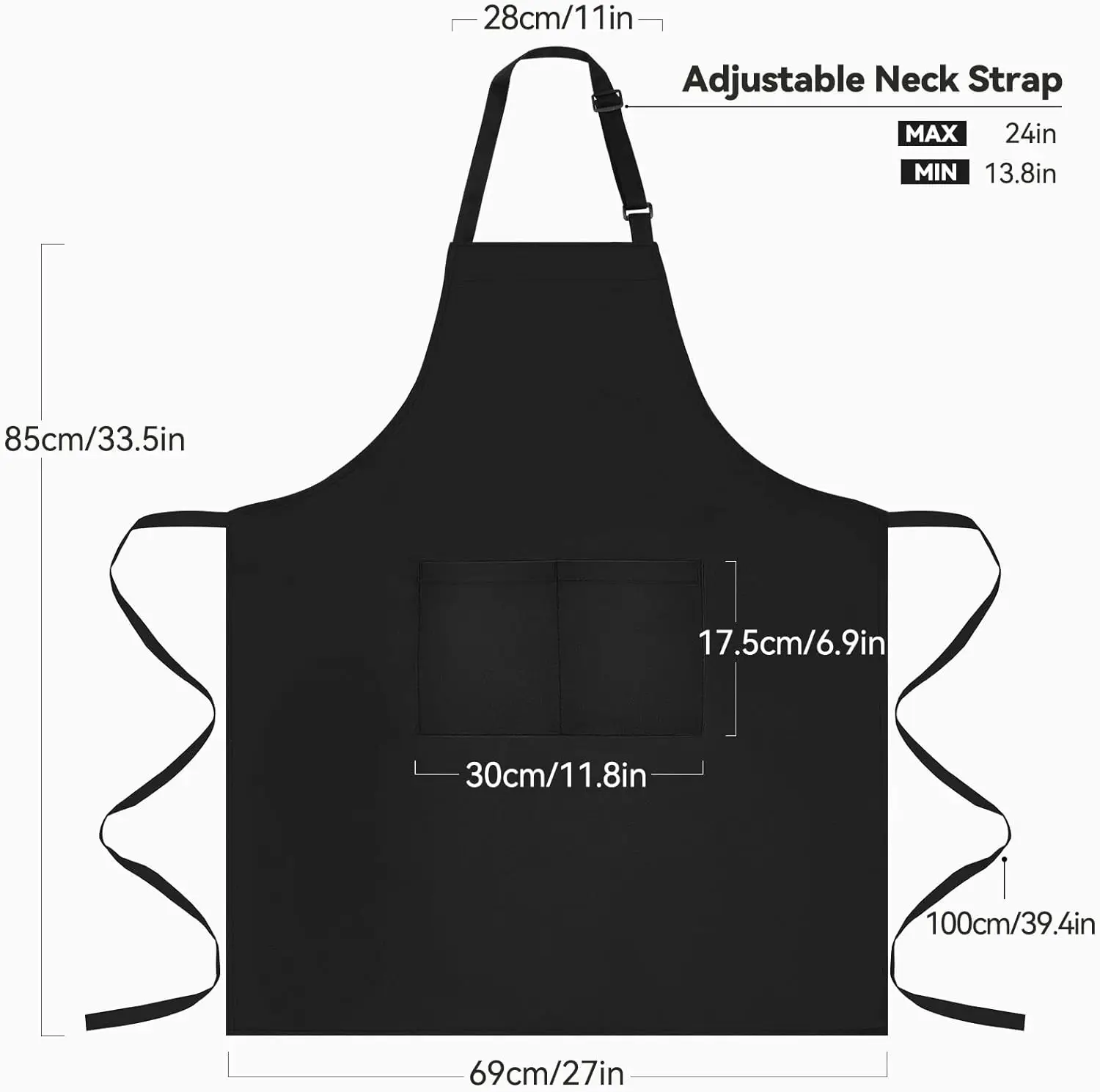 Extra Large Adjustable Black Chef Apron 2-Pocket Kitchen Cooking Aprons Men Women Water Oil Resistant Safety Clothing-1