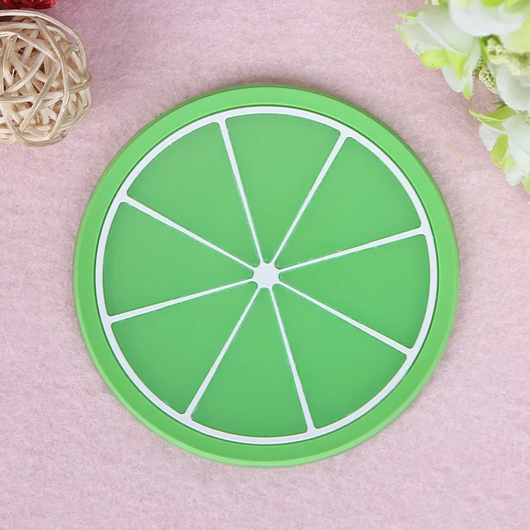 Eco-friendly cute cartoon fruit pattern candy color silicone rubber soft pvc drink cup coasters