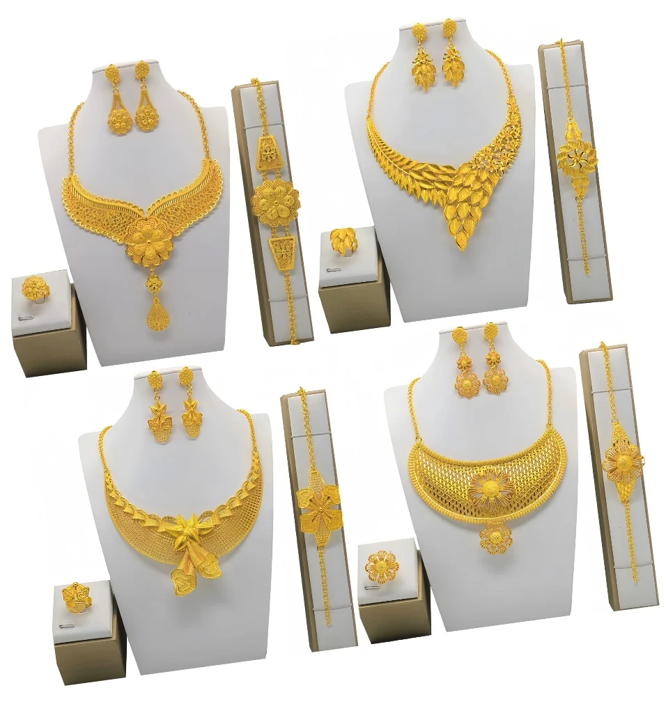 Bangle 22k Imitation New Chain Pure Jewellery Design wedding bridal dubai india 24k gold plated earrings bracelet necklace set