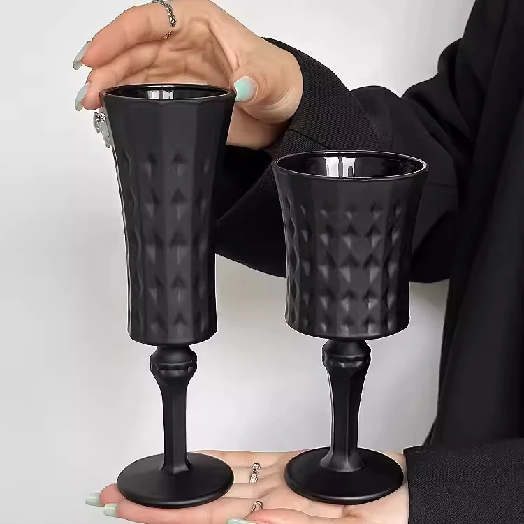Vintage Wine Cup Wholesale Matte Black Wine Glass Goblet Set Matt Black Color Crystal Wine Glasses
