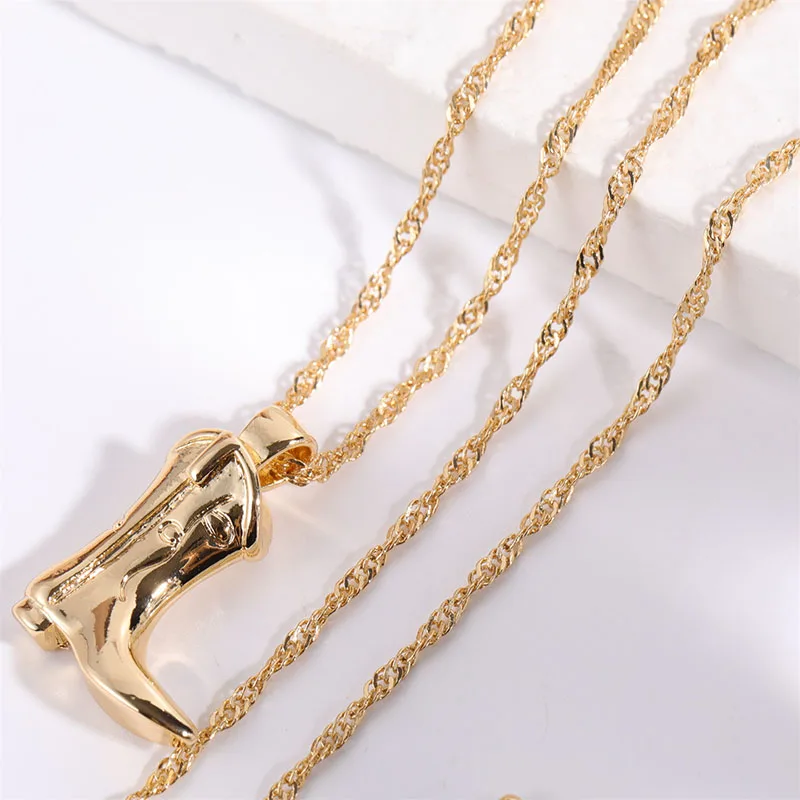 New Style Water-Wave Chain Necklace  Gold Plated Choker Necklace Cowboy Boot Necklace For Women