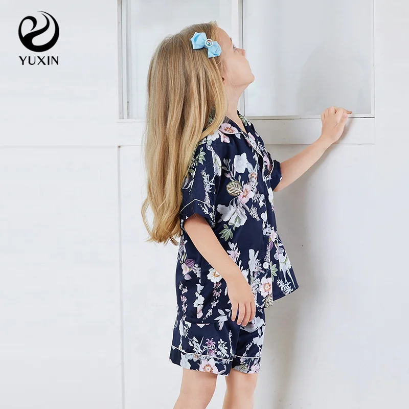 Floral satin print pajama set kids loungewear parent-child flower girl gift 6045