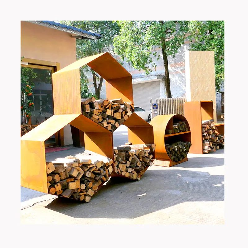 Пользовательские Corten стальные сотовые модули хранения пользовательские металлические стеллажи. Шестигранная полка для дров