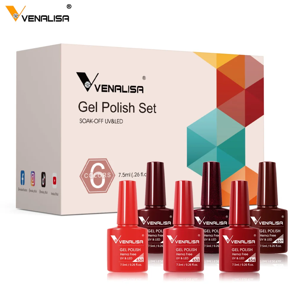 Venalisa Gel Nail Polish 6PCS/Kit Red Color DIY Manicure Starter Kit French Nails Natural Nude Color Nail Gel Polish Enamel Gift