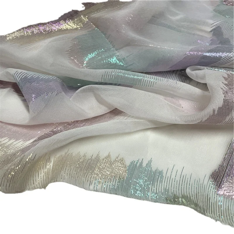 silk chiffon rainbow color / colorful lurex jacquard brocade fabric