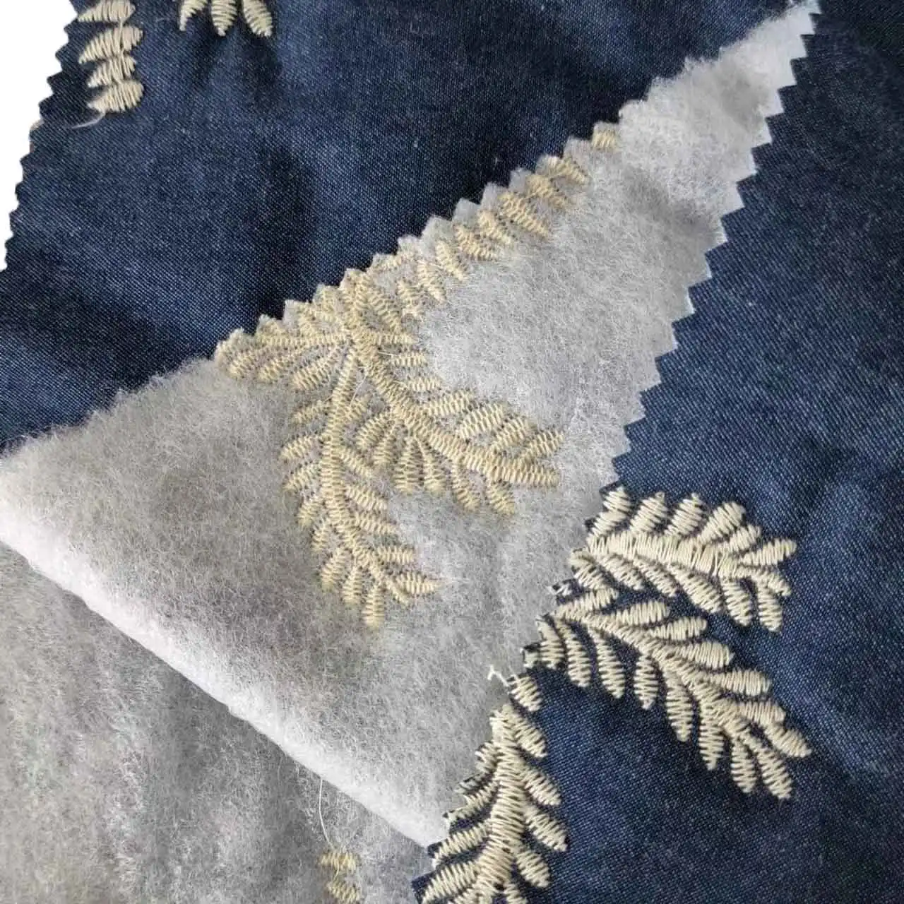 Fashion Classic Navy Golden Embroid 100% Cotton Custom Color Double-sided Embroidered Woven Fabric For Clothing