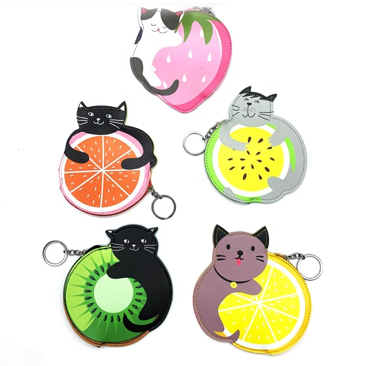 Creative Cat Fruit Design Coin Purses For Girls Women PU Leather Coin Purses Personality Simulation Cute Monry Bag