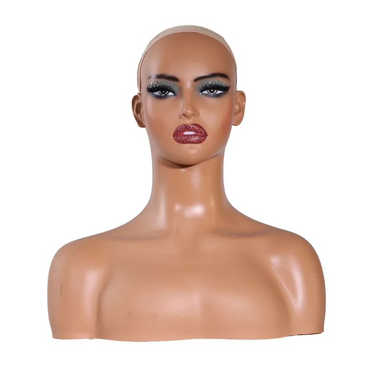 Fashion thick glitter lip and eye makeup with diamond wig accessories show Mannequin head