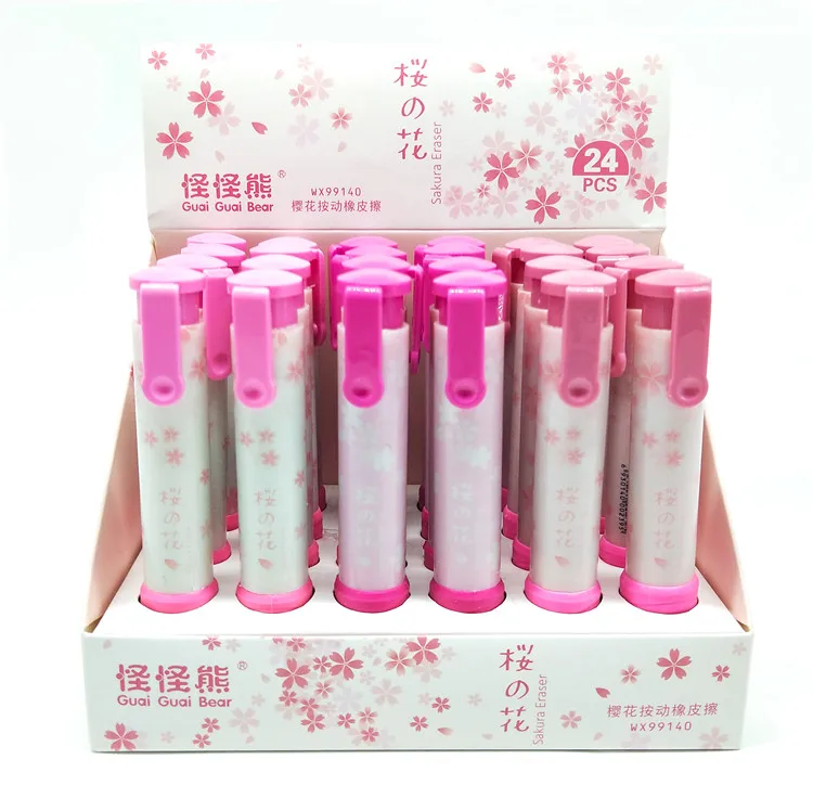 Press the pencil eraser for boys and girls Wholesale pink pen type colored eraser for student children and kids