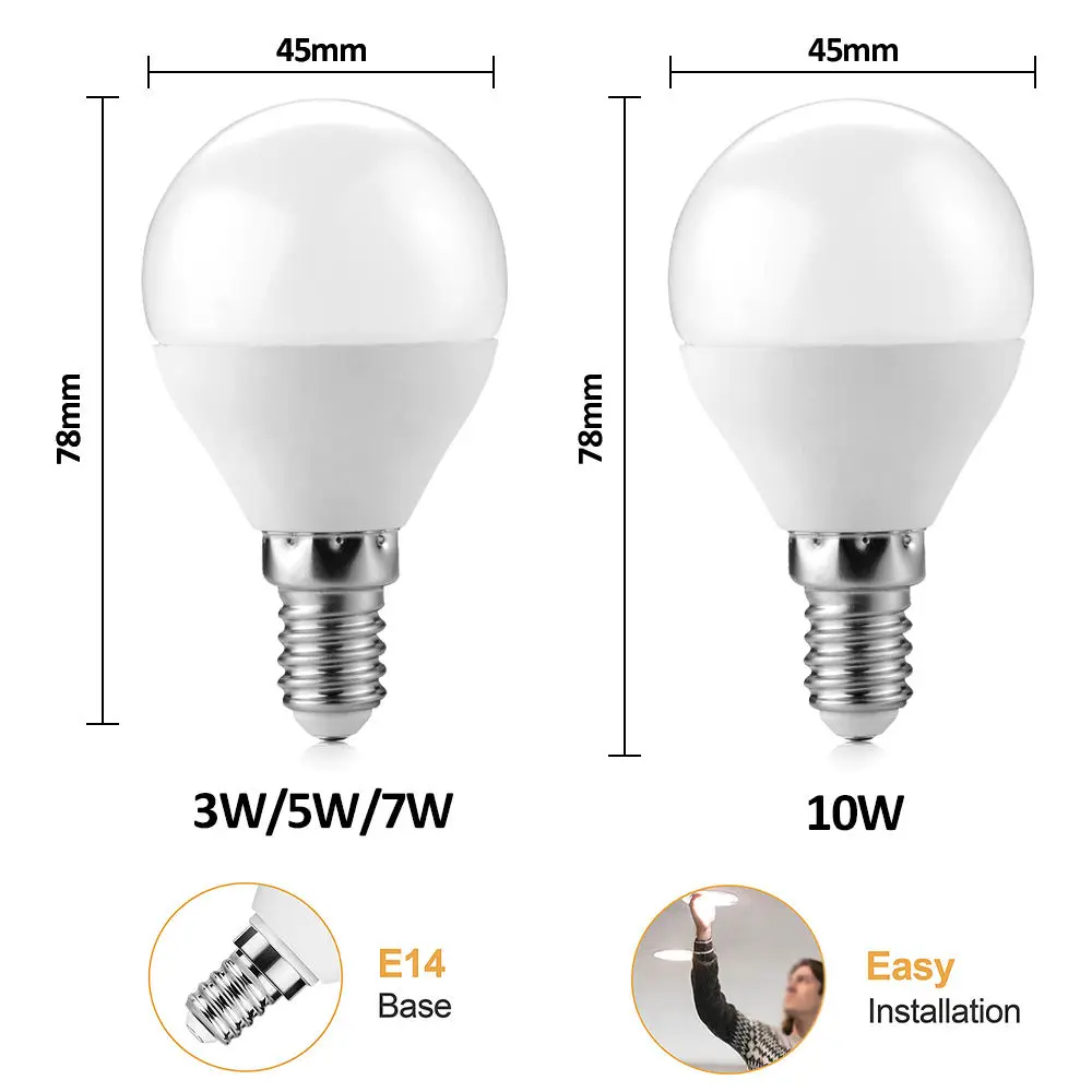 Vertak E14 G45 10 Watt 3000K 4000K 6500K Light Led Bulbs Lamp Lampada Led Electric Bulb