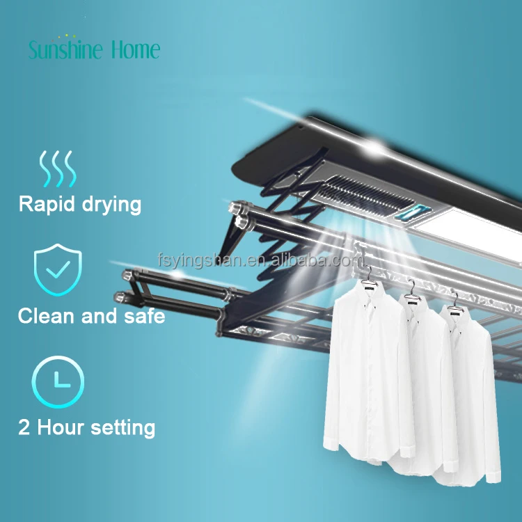 Smart Houseware Clothes Hanger Tuya Laundry Dryer Ceiling Laundry Dryer for Cloths Automatic Electric Aluminum Black Carton
