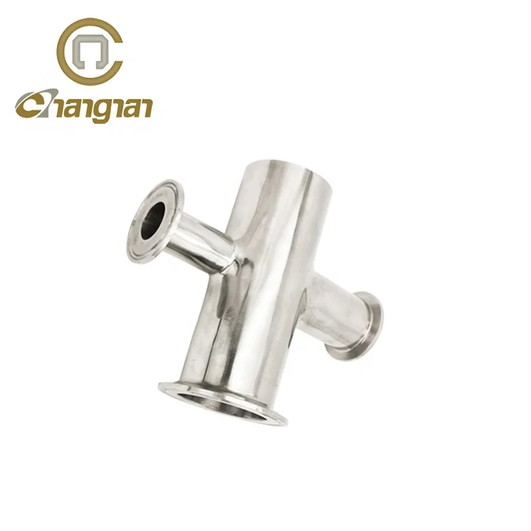 Beverage stainless steel pipe fittings 304 SMS reduce clamp cross