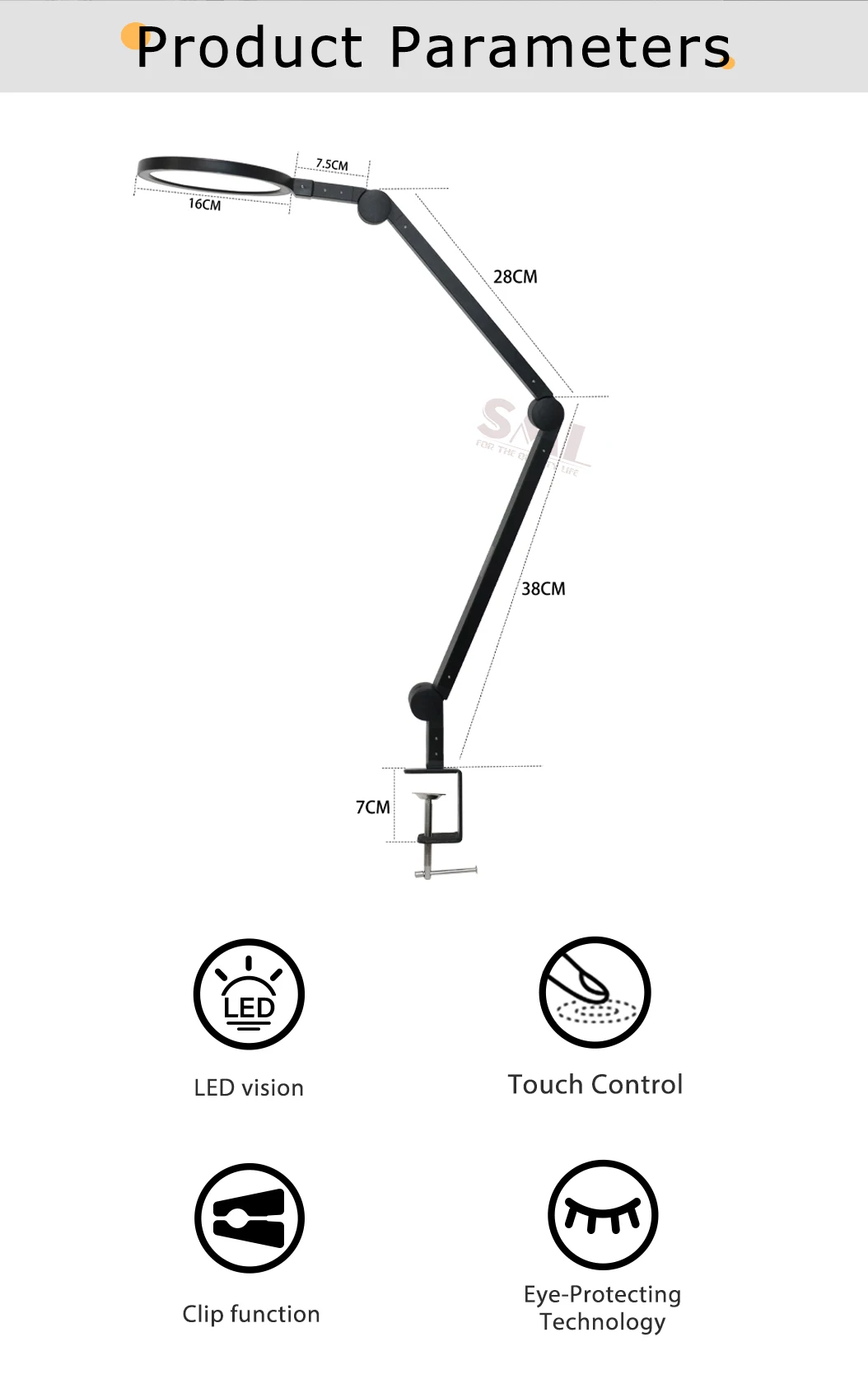 SML Black 12W Table Clip Lamp  Aluminum Iron Adjustable Angel Eye Protection LED Desk Table Lamp