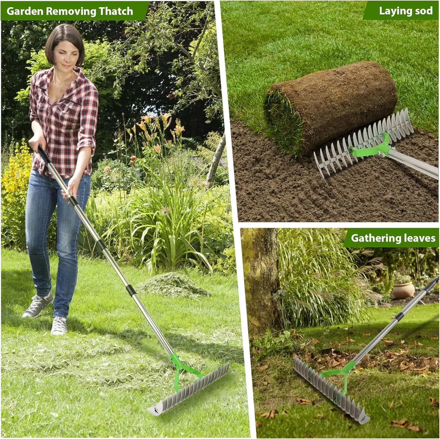 Peaktop   15 Inch Wide Dethatcher Rake, Robust Lawn Dethatche   Thatch Rake