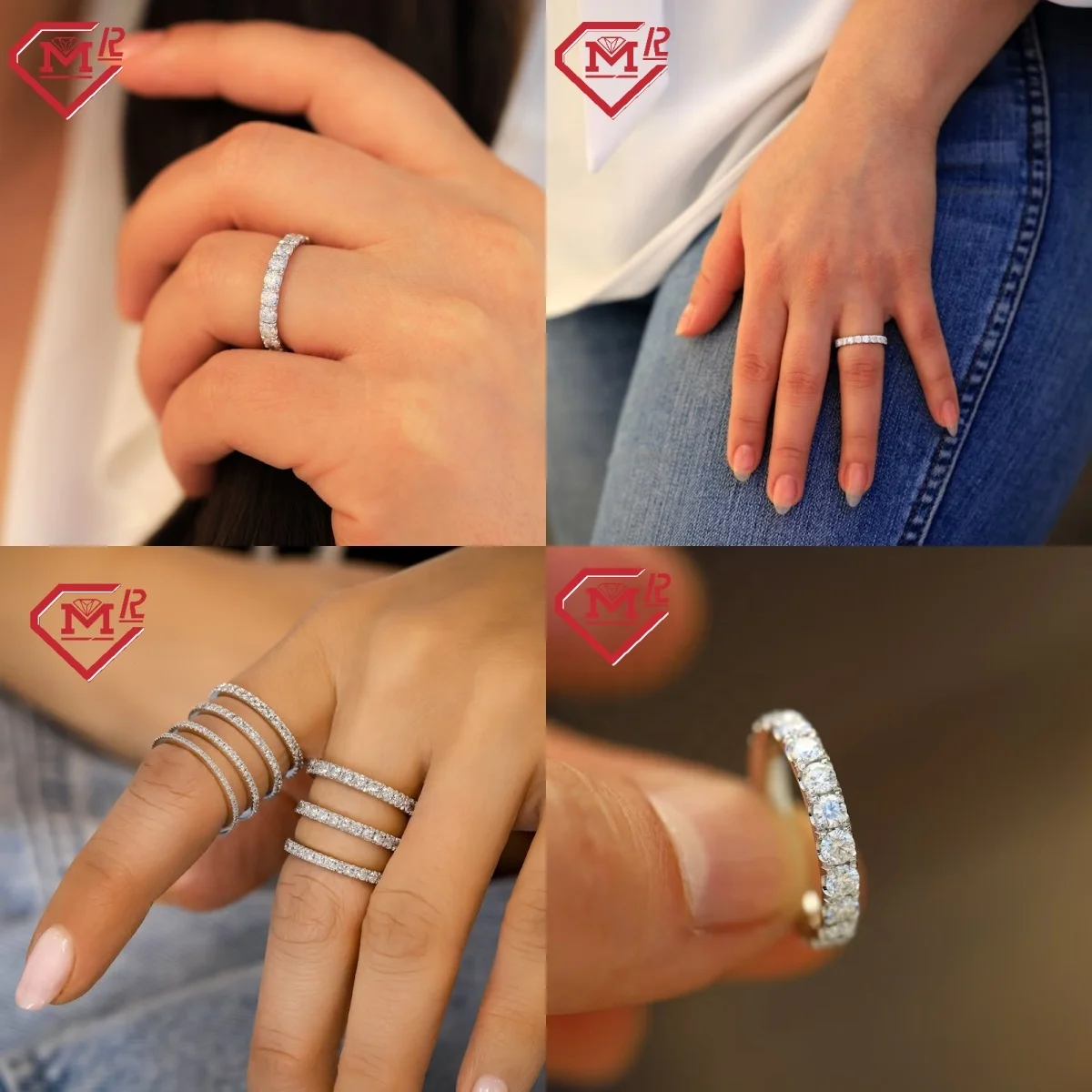 Custom Lab Diamond Wedding Band 925 Silver 2mm 3mm 4mm Eternity Lab Grown Diamond Ring