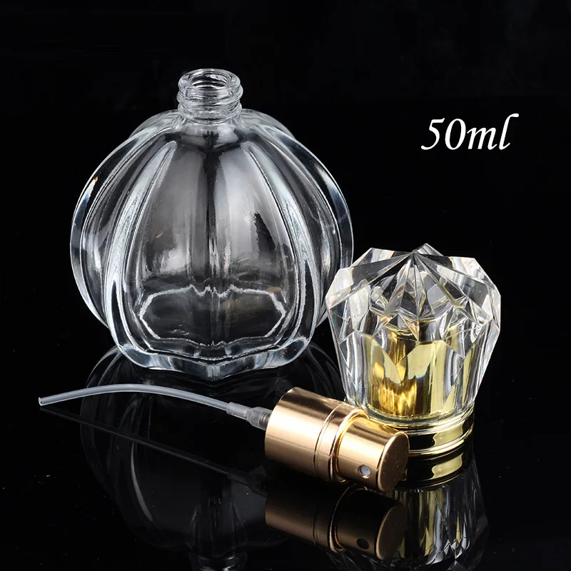 Perfume Bottles 50ml Round Ball Embossed Crystal Perfume Glass Bottle with Pump Spray