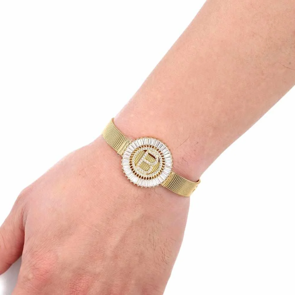 
Fashion steel watch style letter Initial cz handmade charm bracelet women 