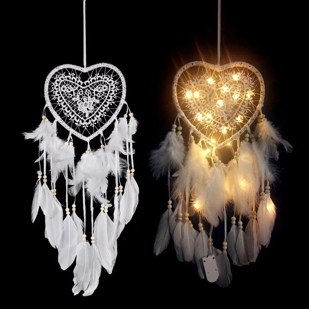 DIY home decoration handmade dreamcatcher LED lighting moon design feather craft hanging  dream catch European American 2020