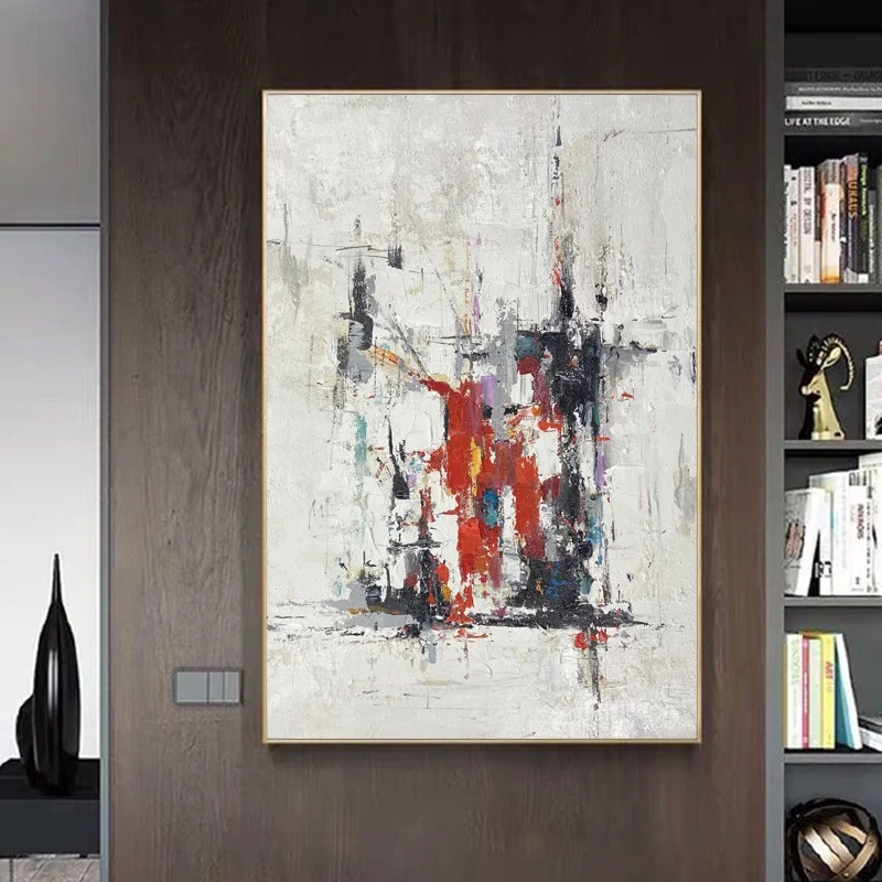 Wholesale Blue and Red Decorative Fine Art Painting for Business Center Abstract Painting for Living Room