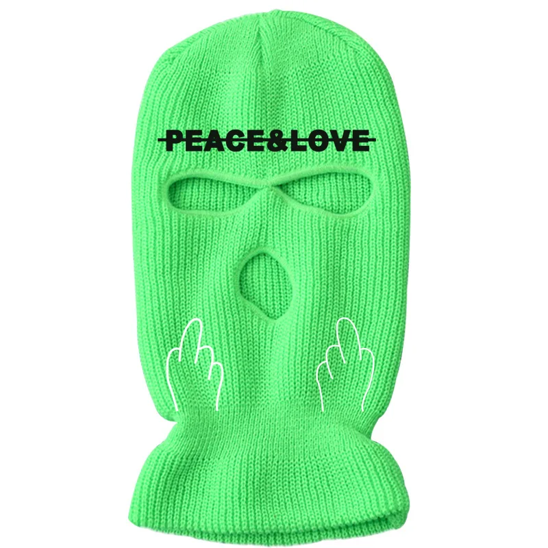 Women Men Beanies Custom Logo Embroidery Funny Jacquard Wool Knitted Full Face Ski Mask Cover Winter 3 Three Hole Balaclava Hats