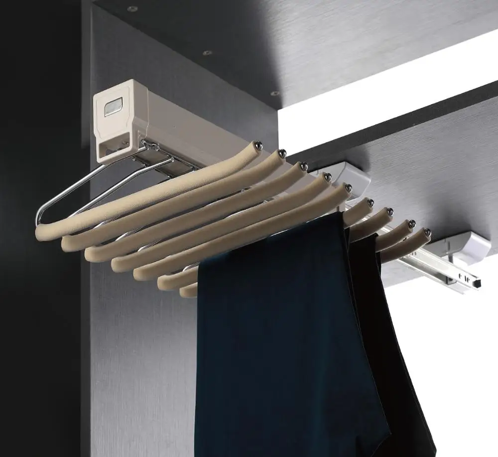 
Jayna Wardrobe Top Mounted Pull Out Aluminum Metal Foam Glue Clothing Hanger Rack Trousers Pants Hanger With Slides 