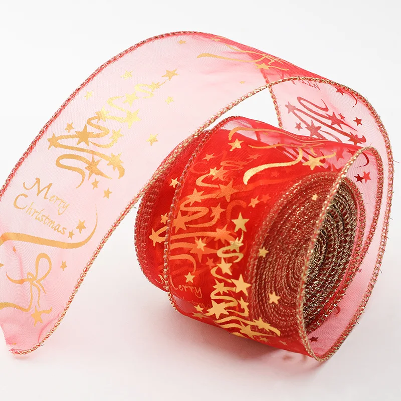6.3cm Xmas Tree Decor Supplies Christmas Ribbon Wire Edge Handmade Christmas Ribbon Bow Red Christmas Ribbon Roll