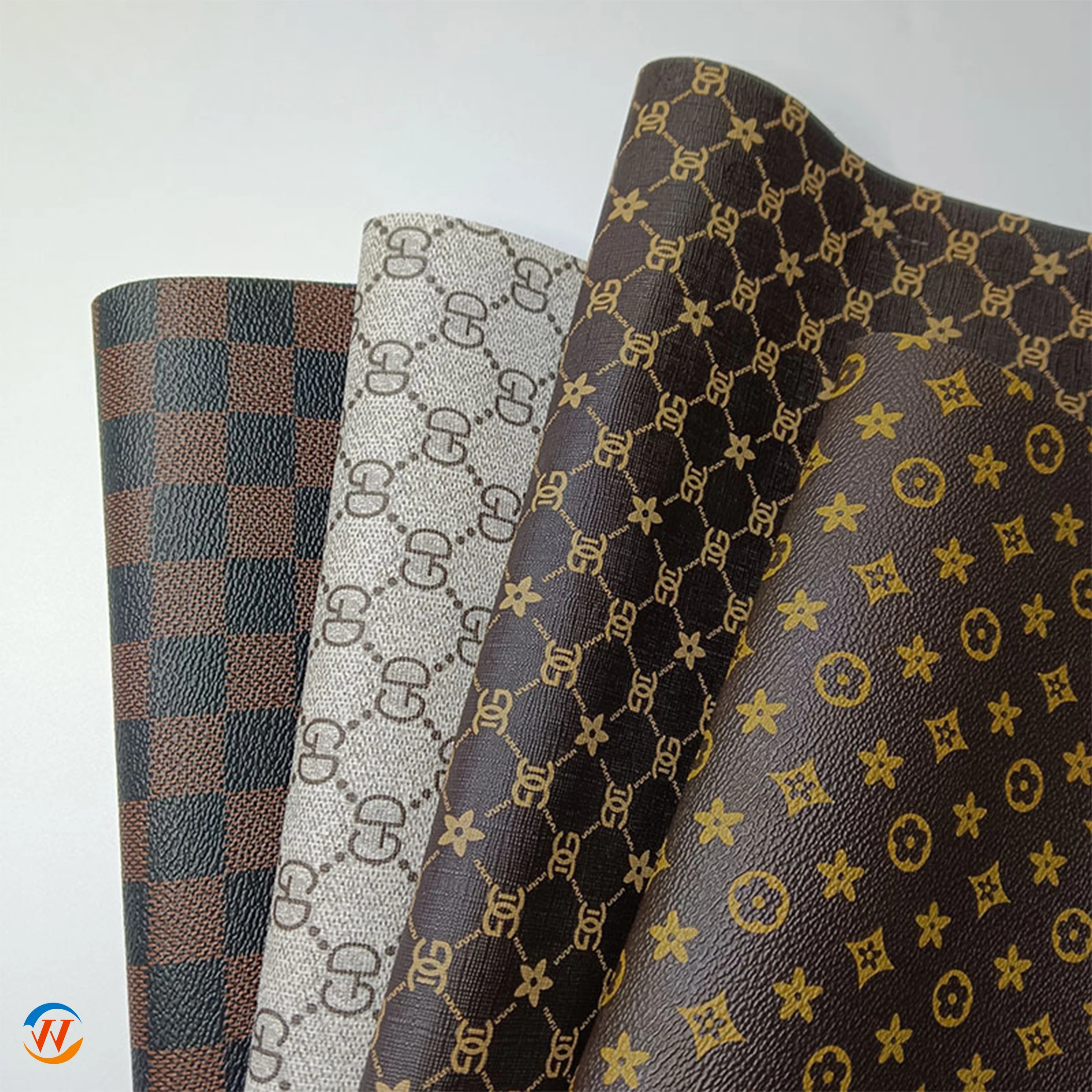 Spot wholesale 0.5mm high quality knitted bottom digital printed monogram purse packaging leather PVC leather