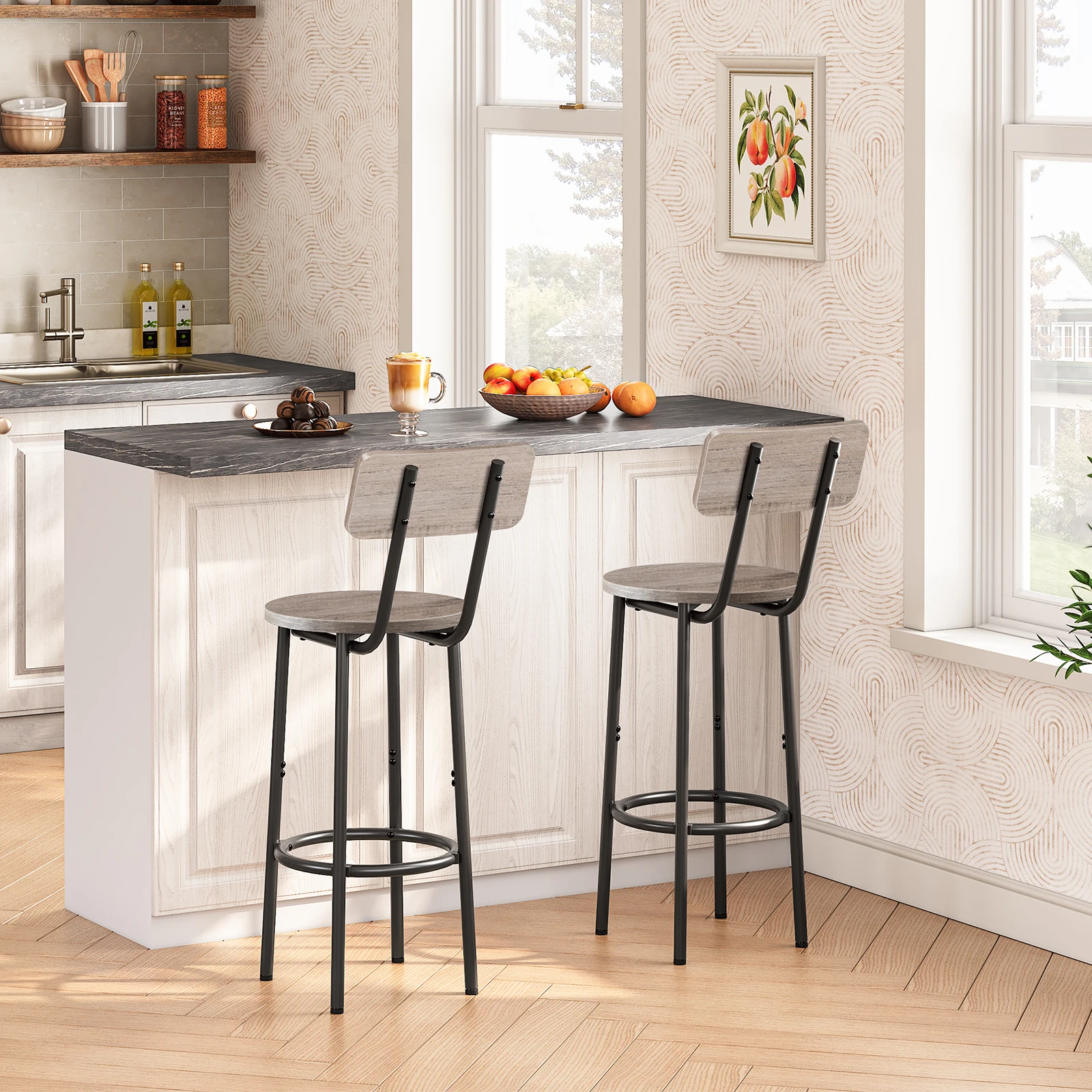 Wholesale Dining Chairs, HOOBRO Brand Dining Stools with Back, Counter Chair Set of 2 for Dining Room