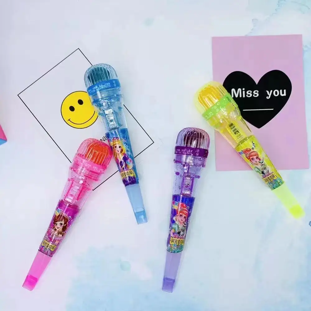  Hot sale candy microphone shaped lollipop popular flash mixed fruit taste