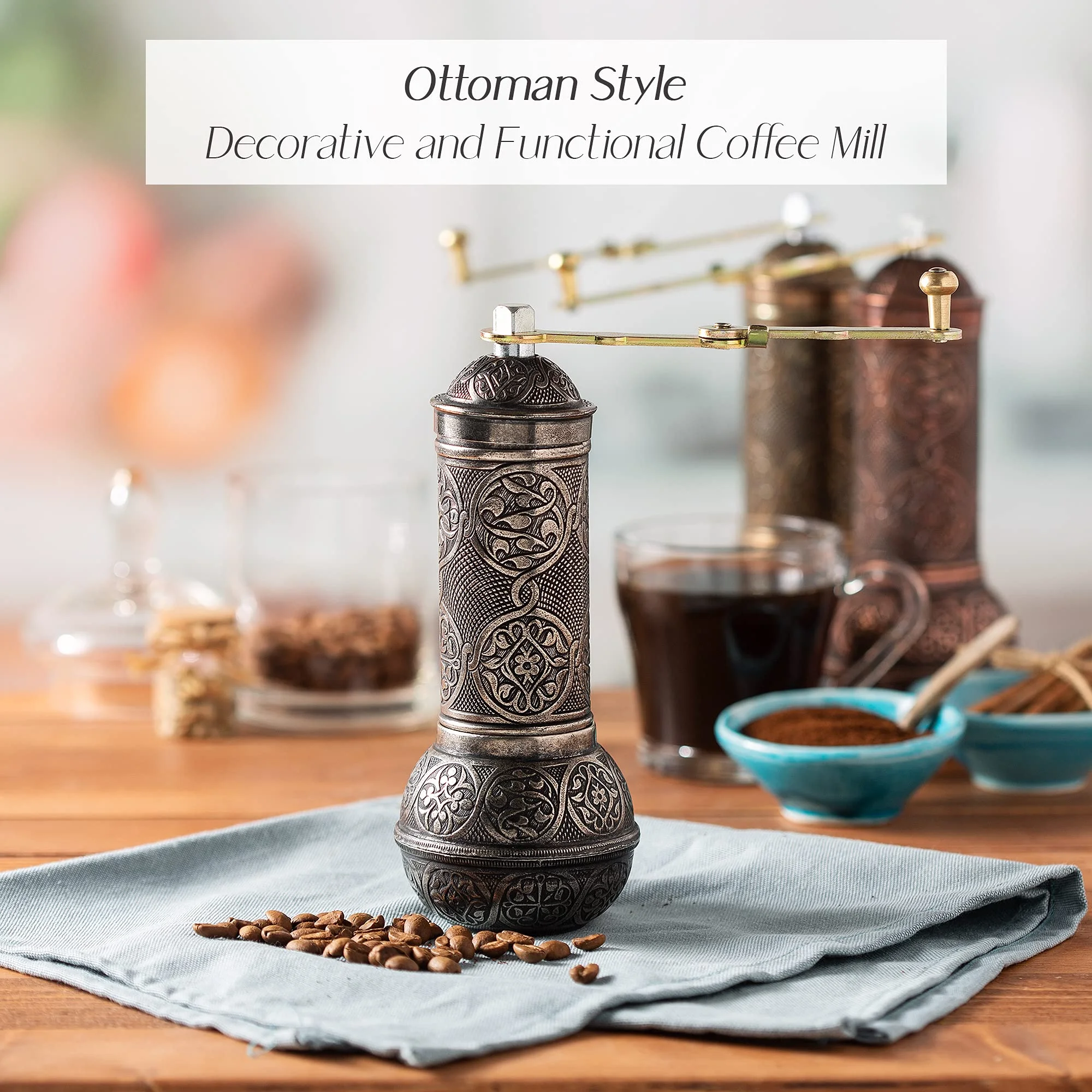 2023 Hot Selling Coffee Bean Grinder Refillable Turkish Style Mill with Adjustable Grinder Manual Coffee Mill with Metal Handle