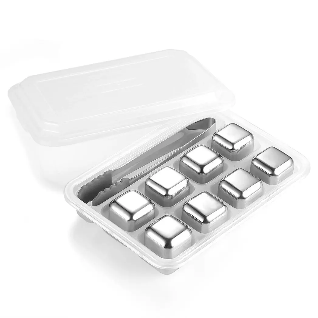 8 PCS Gift Set custom Reusable Chilling Metal 304 Stainless Steel Ice Cubes Whiskey Stones