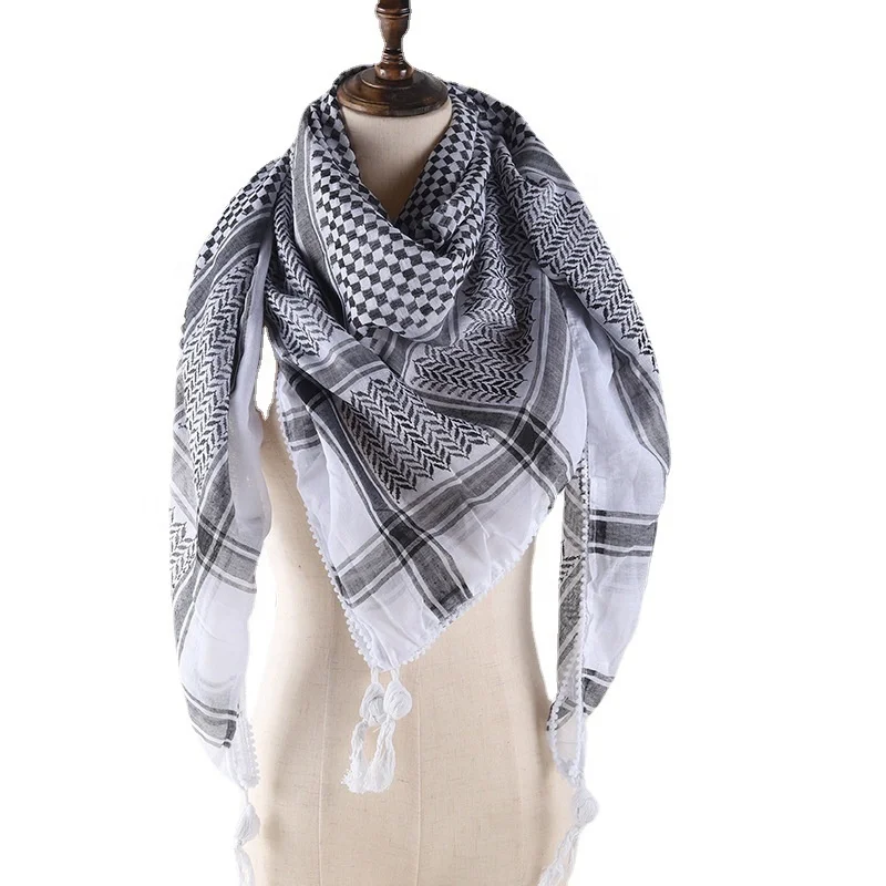 Black plaid Hiking shimagh Shemagh arab scarf Desert kuffiyeh palestine keffiyeh Wrap 130*130cm Islamic Mens Square Scarf Unisex
