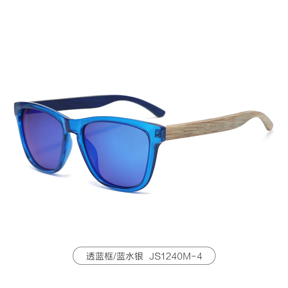 2023 hot sale Unisex TAC Polarized wooden Blue Mirror Lenses blue frame bamboo wood sunglasses for women and men