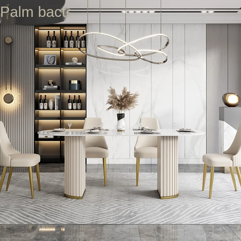 Light luxury  rock board dining table rectangular modern minimalist oval designer Italian marble dining table and chair co