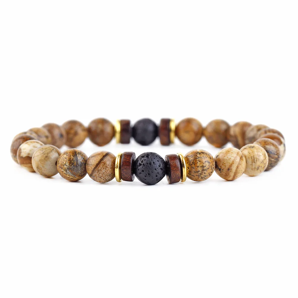 Factory Wholesale Lapis Lazuli Bracelets Mens Cheap Wood Bead Lava Volcanic Stone Bracelet Jewelry